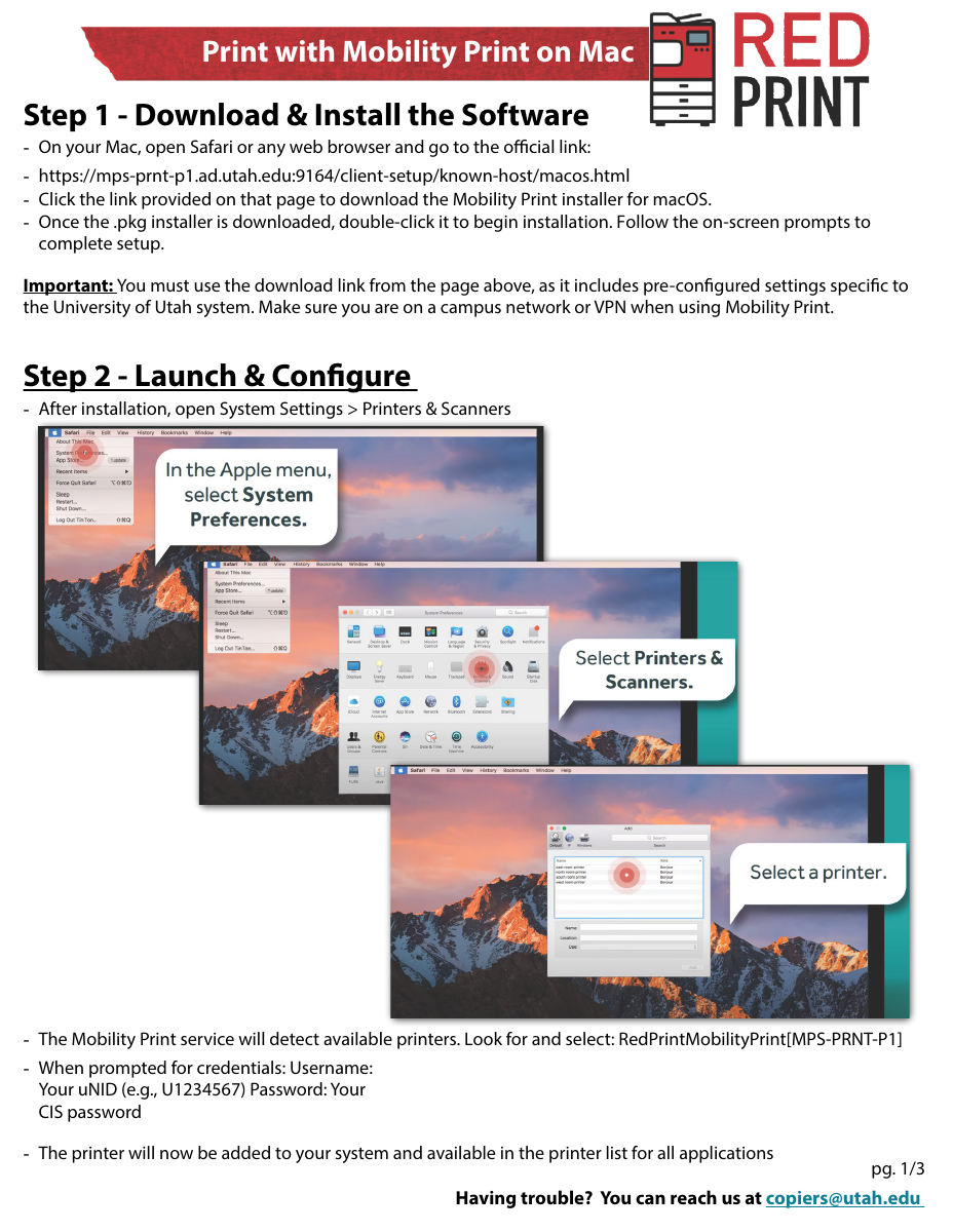 First page of the University RedPrint guide for Mac